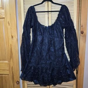 Charades Black Lace Long Sleeve Costume Dress, Size XL